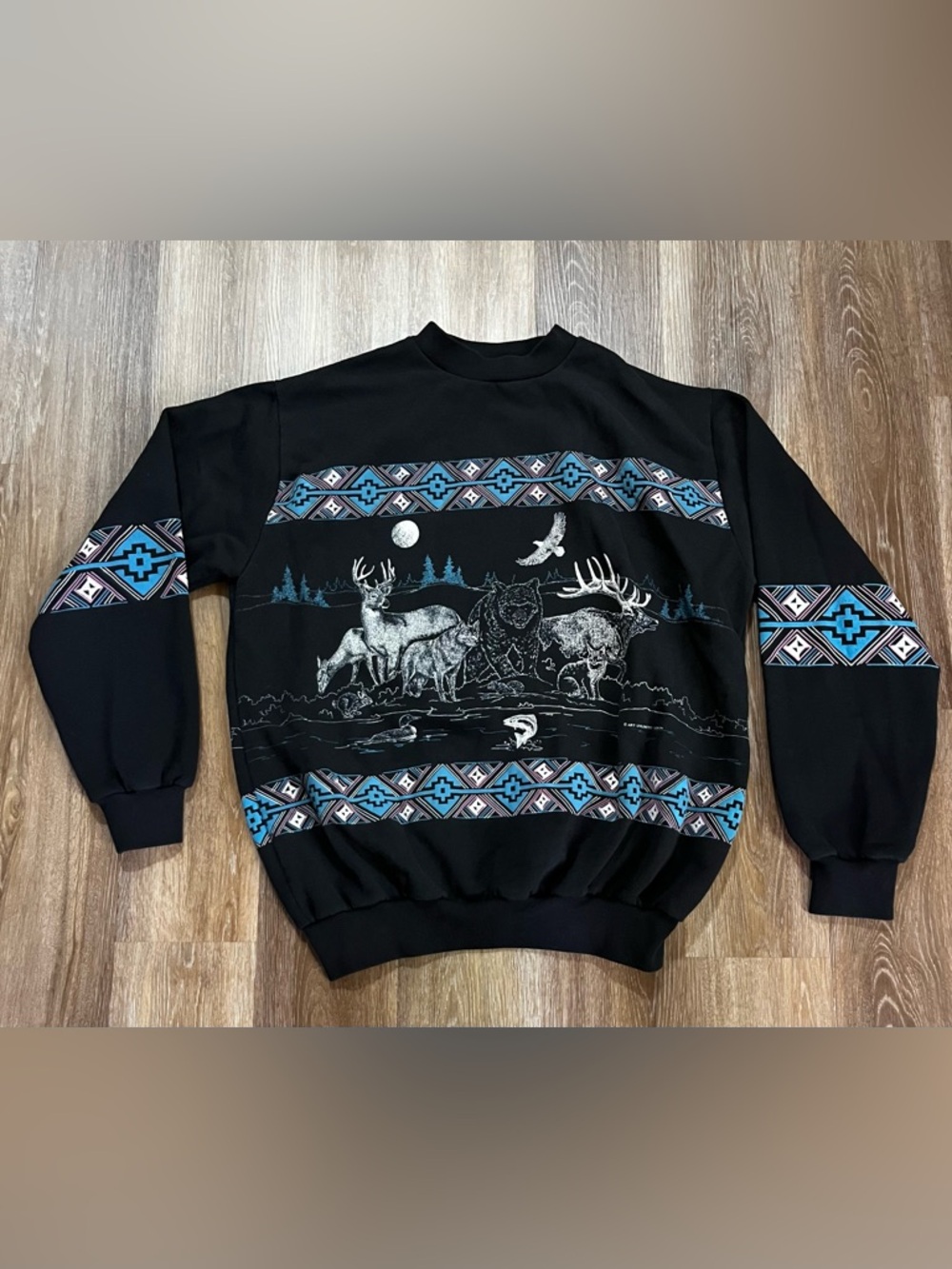 Vintage 90s Art Unlimited AOP Aztec Wildlife Sweatshirt XL NOS